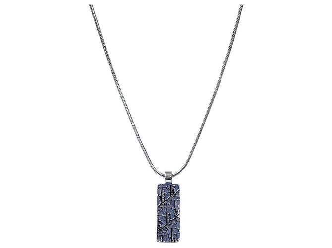 Oblique Dior Collana con piastra obliqua blu cubica argento