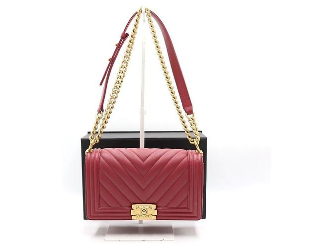 Chanel Borsa a Spalla Boy Medium Flap Gold Chain Rosso