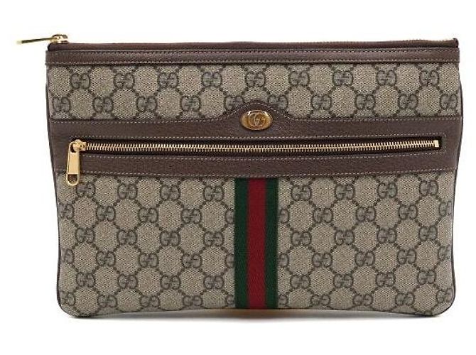 Gucci Clutch GG Supreme Ophidia Web Stripe Marrone