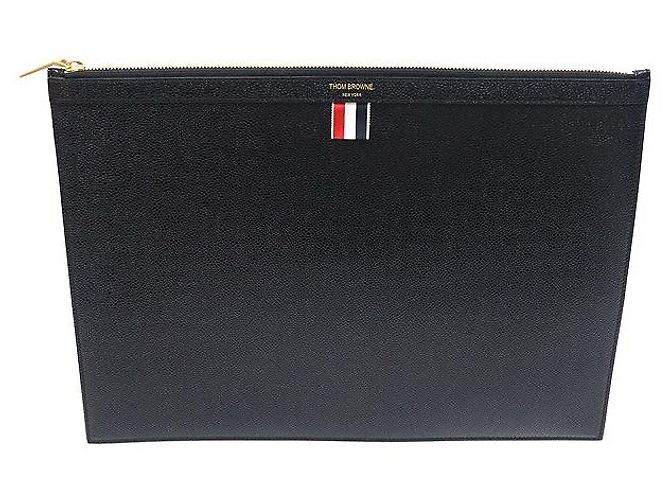 Thom Browne Black Pebble Grain Leather Large Document Holder Clutch