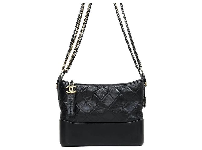 Chanel Borsa Hobo Gabrielle Medium Nera con Hardware Oro Nero