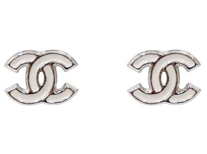Chanel Ohrringe CC Silver White