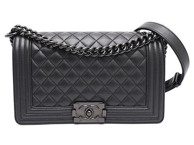 Le Boy Chanel Bolsa Caviar Boy Medium Preta Corrente Prateada Bolsa de Ombro Transversal Preto