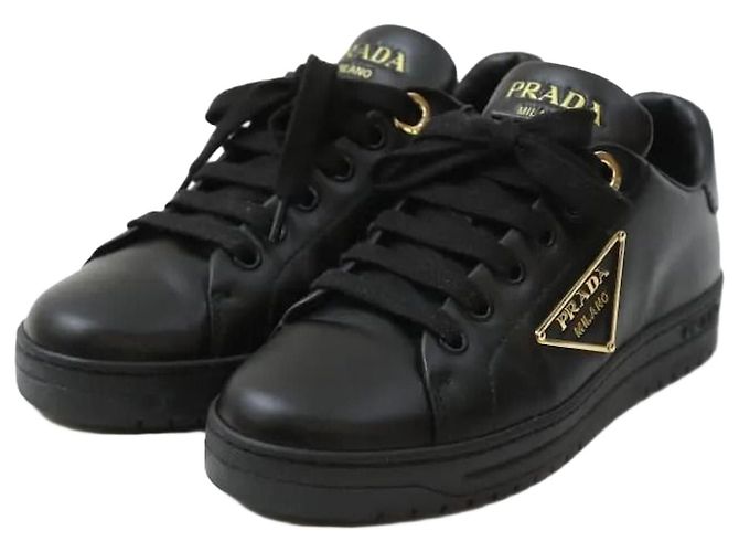 Prada Leder-Sneaker Schwarz halbe Größe