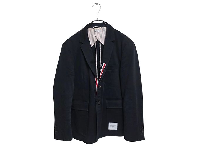 Thom Browne Blazer de algodón a rayas Negro
