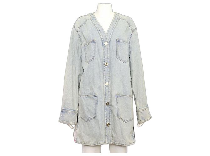 Chanel Denim Long Jacket with Silver Buttons Silvery