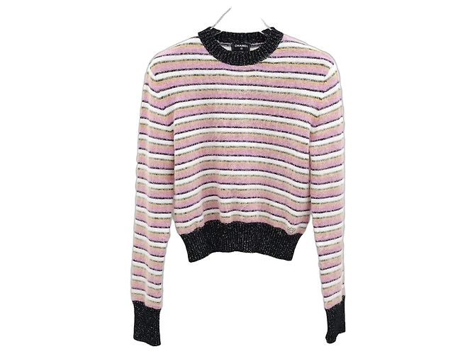 Chanel Pull en maille à rayures rose