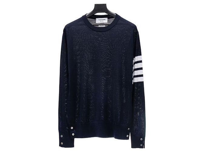 Thom Browne Classic Crewneck Pullover Merino Wool Knit Blue