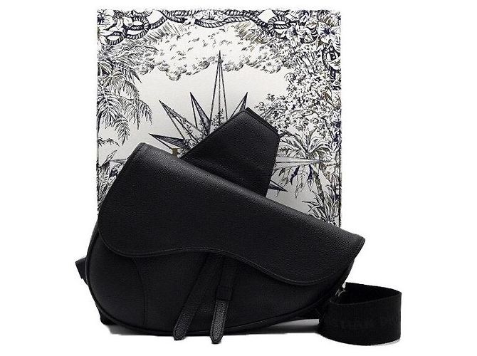 Saddle Dior Borsa a tracolla e borsa a spalla da uomo in pelle di vitello granulata nera Nero