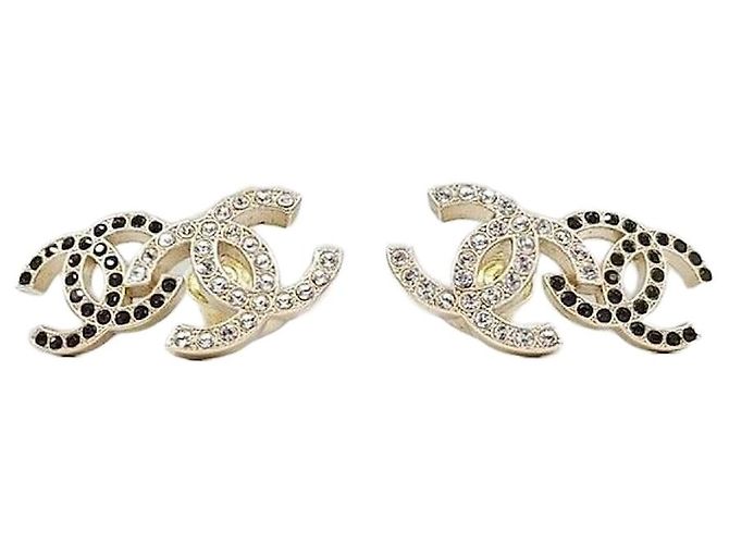 Chanel Orecchini Double CC Logo Crystal Argento 