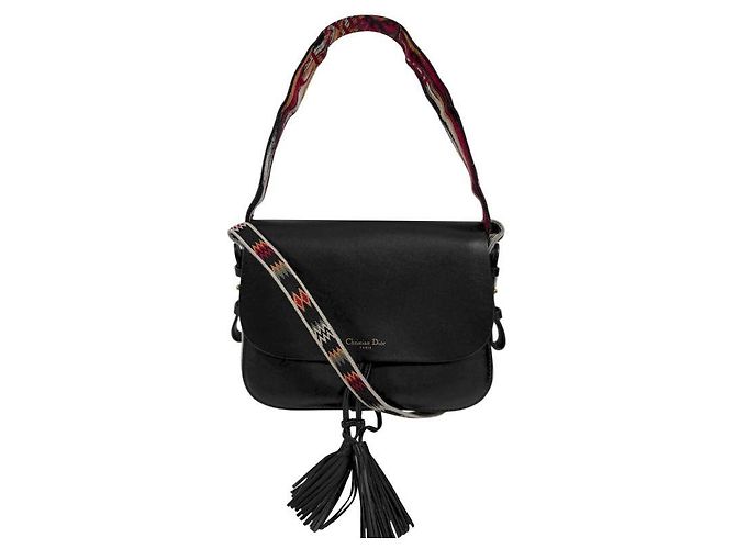 Dior Bolsa Tote de Ombro em Couro Rodeo com Aba e Tassel para Mulher Preto