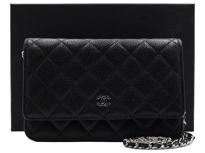 Chanel Bolsa de ombro e bolsa transversal com corrente CC prateada Preto