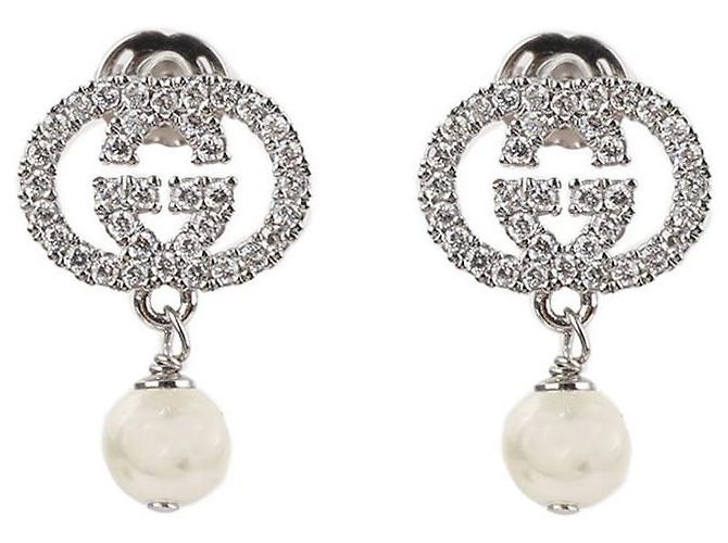 Gucci Brincos de pérolas de cristal Prata
