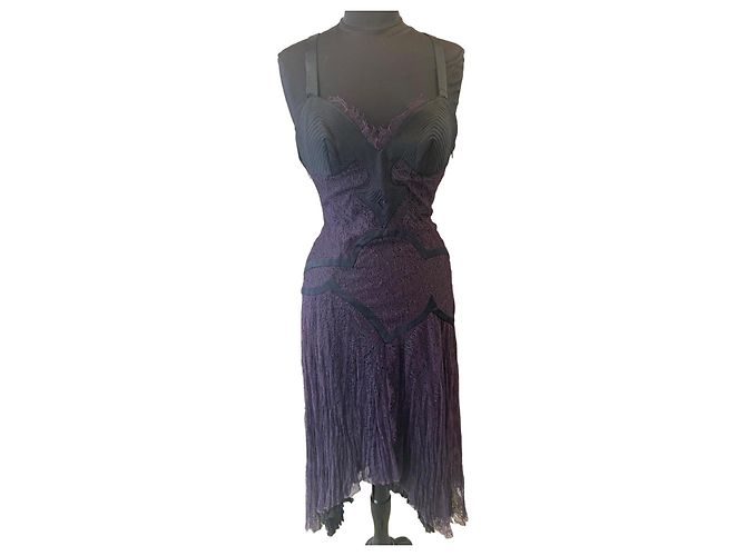 Versace Vestido longo de renda roxo F/W 2003 Preto
