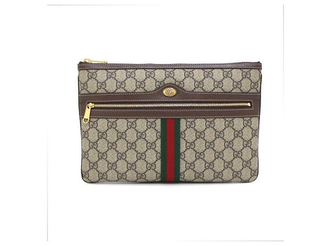 Gucci Clutch GG Supreme Ophidia Web Stripe Marrone