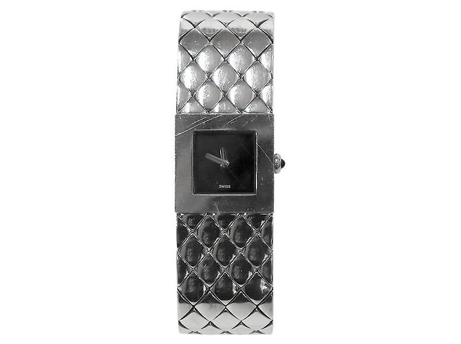Chanel Relógio de aço matelassé Preto