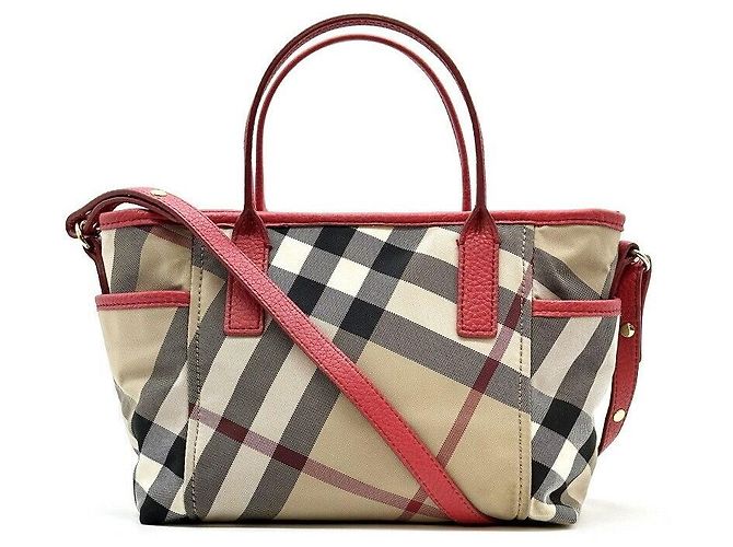 Burberry Check Canvas Two-Way Bag Red