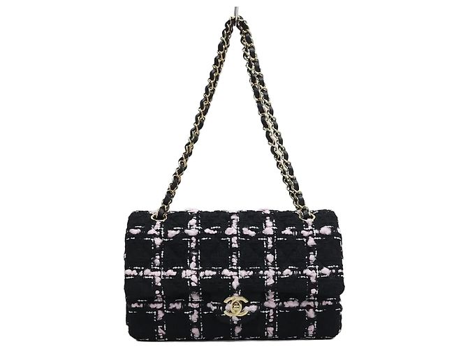 Chanel Bolsa Classic Medium Flap em Tweed Rosa