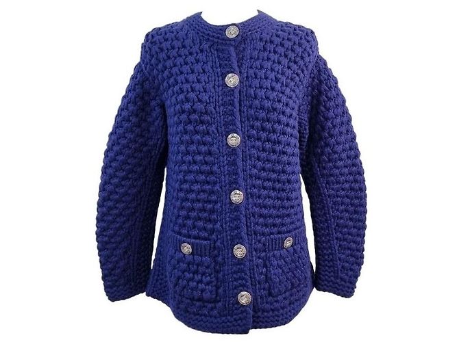 Chanel Strickjacke mit Zopfmuster Blau 