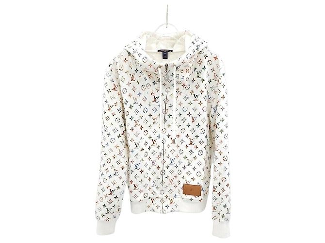 Louis Vuitton Kapuzenjacke mit Reißverschluss aus Monogramm-Baumwolle, mehrfarbig Silber