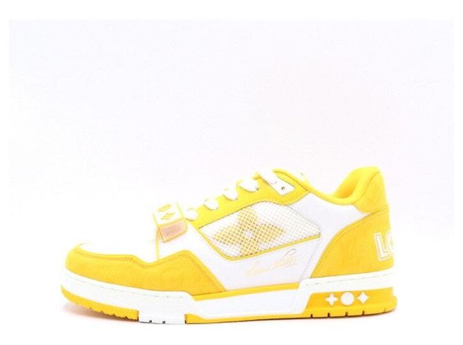 Louis Vuitton Monogram Denim Yellow Velcro Strap Trainer Sneaker Weiß