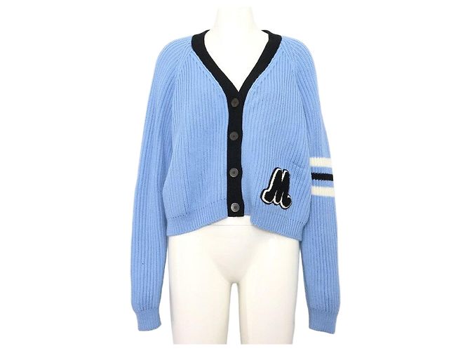 Miu Miu Kurzer Wollstrickjacke mit Logo Blau