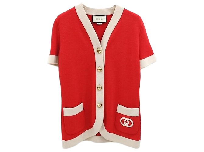 Gucci Strickjacke mit V-Ausschnitt und besticktem Logo Rot