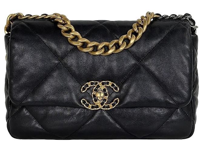 Chanel Bolsa de aba com corrente Medium Black Preto
