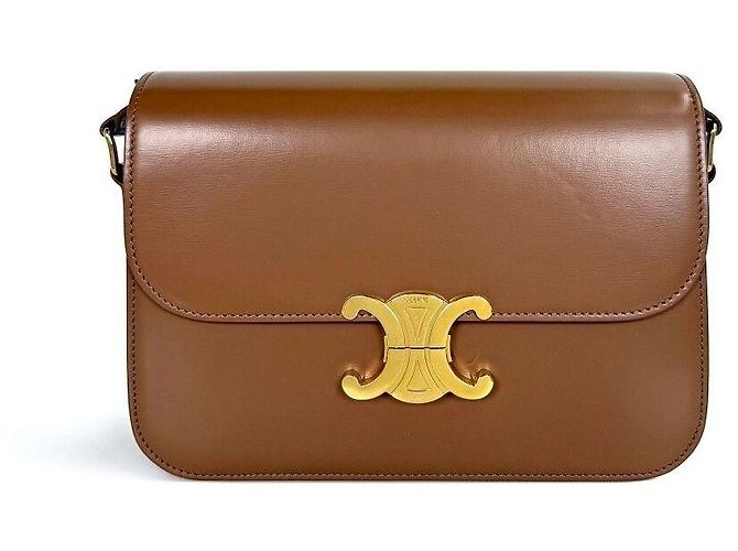 Céline Triomphe Classic Medium in pelle di vitello lucida Marrone