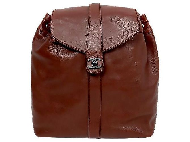 Chanel Drawstring Flap Backpack Brown