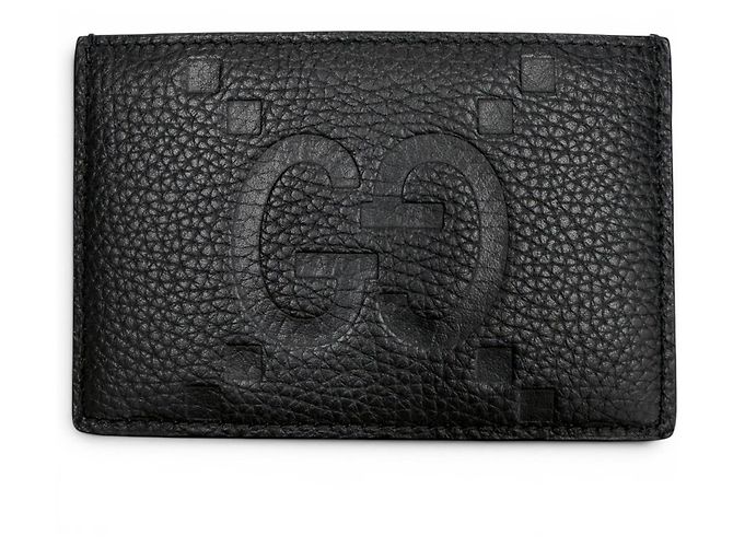 Gucci Black Grain Leather Maxi GG Card Case
