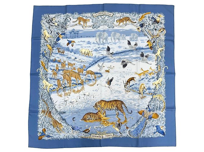 Hermès Hermes La Trêve de L'Eau Seidentuch Blau Mehrfarben