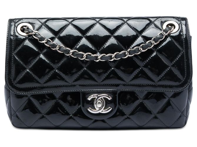 Chanel Black Small Quilted Patent Coco Shine Flap Noir