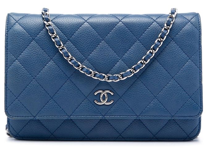 Chanel Blue CC gestepptes Caviar Wallet on Chain Blau