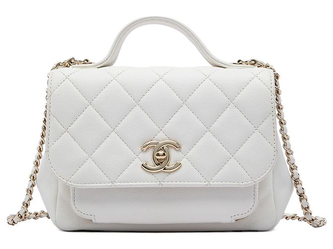 Chanel White Small Quilted Caviar Business Affinity Top Handle Flap Branco