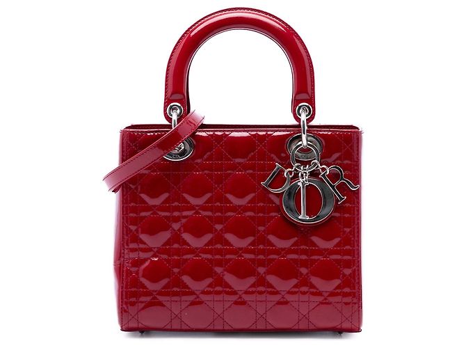 Lady Dior Cannage Dior rot Lackleder Medium Bordeaux