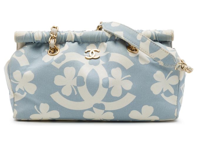 Borsa a Spalla Chanel Blue CC Clover Printed Canvas Blu chiaro