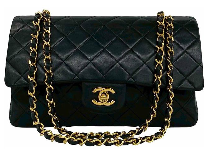 Chanel Black Medium Classic Lambskin Double Flap Noir
