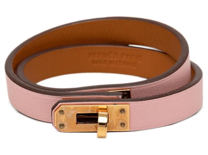 Bracelet Kelly Double Tour en cuir Swift rose Hermès 