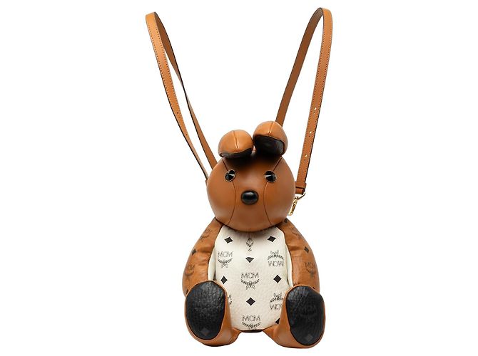Mochila Rabbit Zoo Doll em couro de bezerro marrom e canvas revestido Visetos MCM