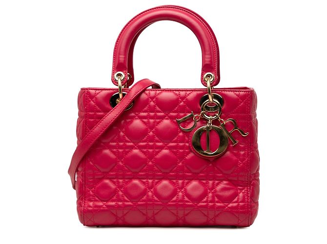 Lady Dior aus rotem Cannage-Lammleder, Größe Medium