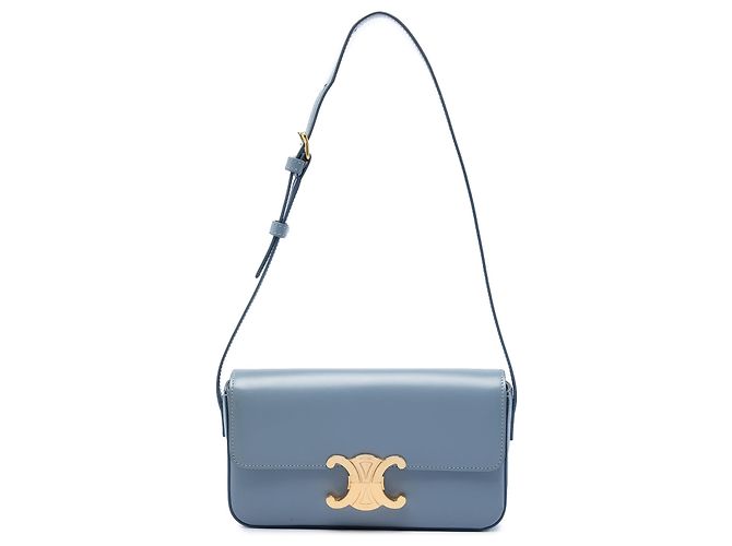 Céline Borsa a tracolla Celine Triomphe Claude in pelle di vitello lucida blu Blu chiaro