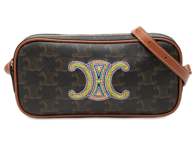Céline Bolsa Camera Celine Mini Triomphe em Couro e Canvas Revestido Marrom Castanho escuro