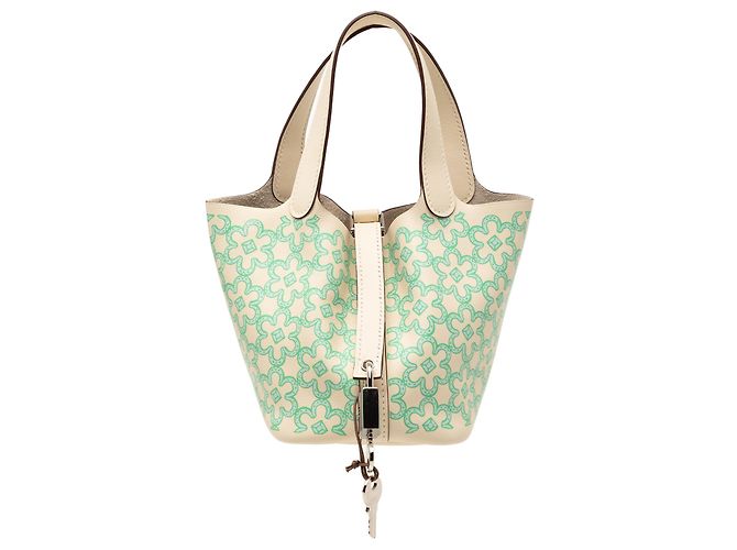 Hermès White Micro Swift Lucky Daisy Picotin Lock 14 Blanc Écru