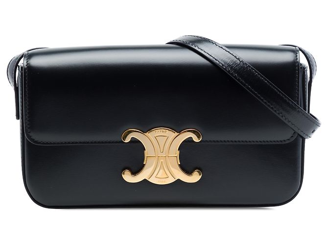 Céline Borsa a tracolla Celine Triomphe Claude in pelle di vitello lucida nera Nero