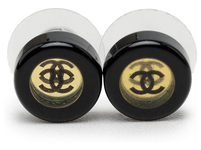 Orecchini a lobo rotondi in ottone e resina Black CC Chanel Nero