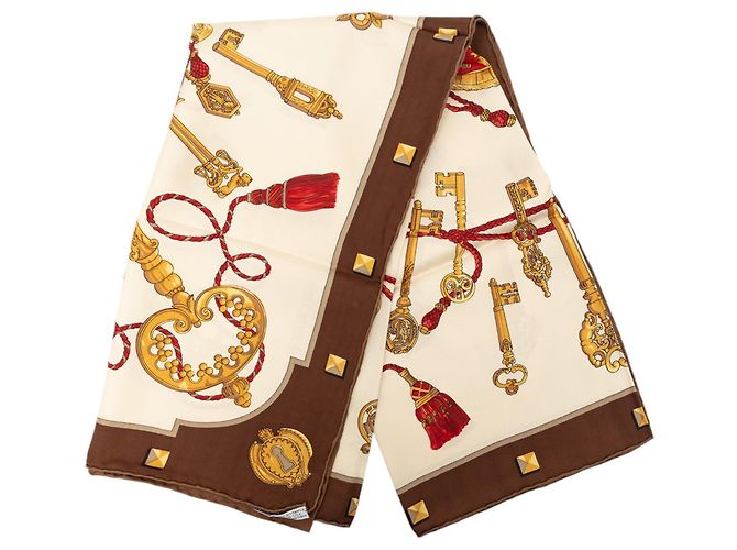 Sciarpa in seta Hermès Brown Les Cles 90 Marrone Beige