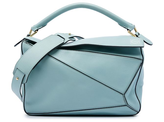 Borsa Satchel Puzzle in pelle di vitello blu Medium LOEWE Blu chiaro