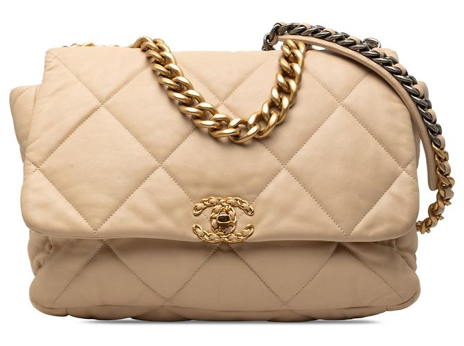 Chanel Beige Maxi Lambskin 19 Flap