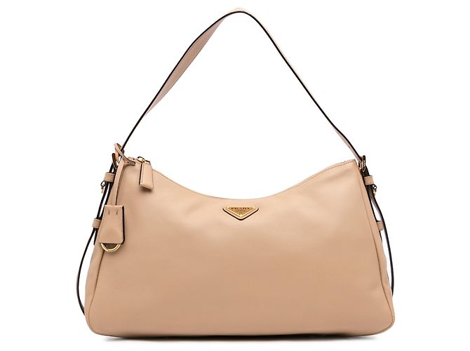 Bolsa de ombro Aimee em couro bege grande Prada